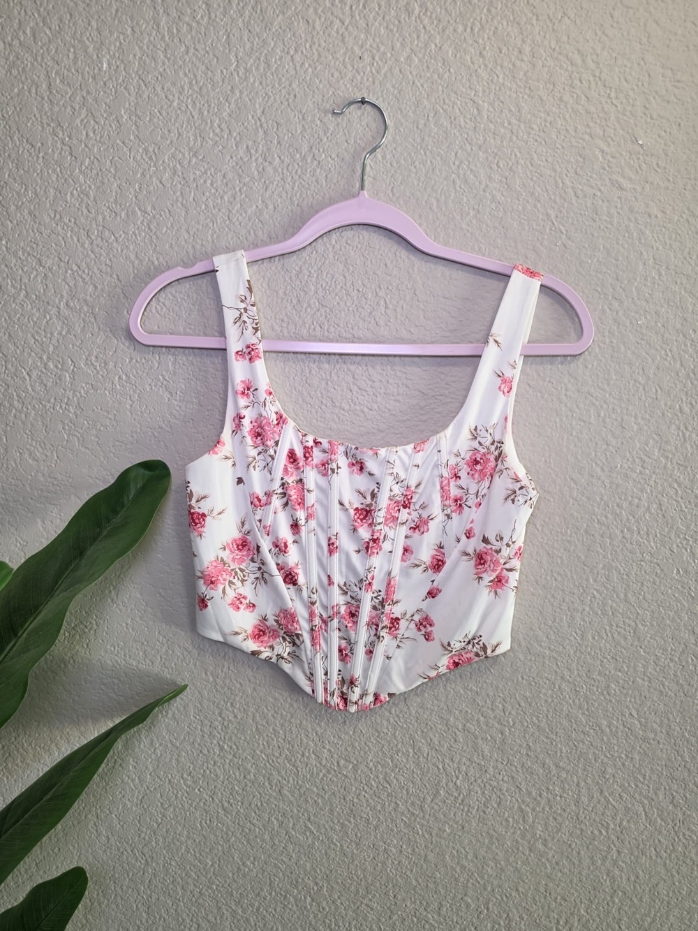 SHEIN Ivory Pink Floral Corset Crop Top Size S